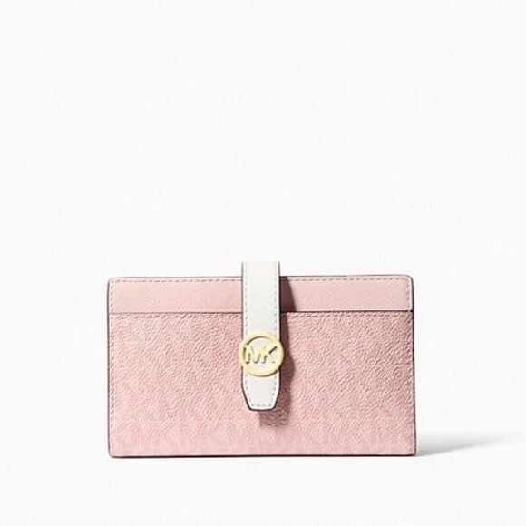 New Michael Kors Greenwich Medium Signature Logo Wallet Powder Blush Multi - Picture 1 of 4